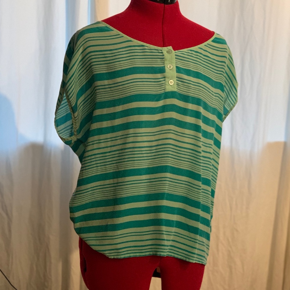 Silk Striped Two-Tone Green Top